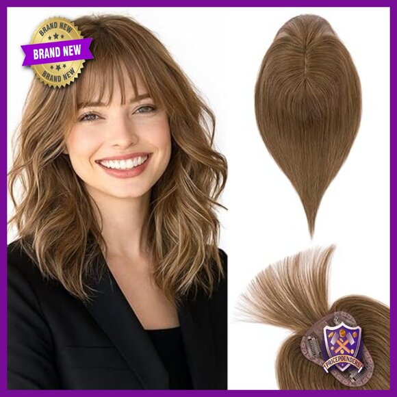 Real Human Hair Topper Clip In Bangs Lace Base 3 Clips 8x10cm main image 7
